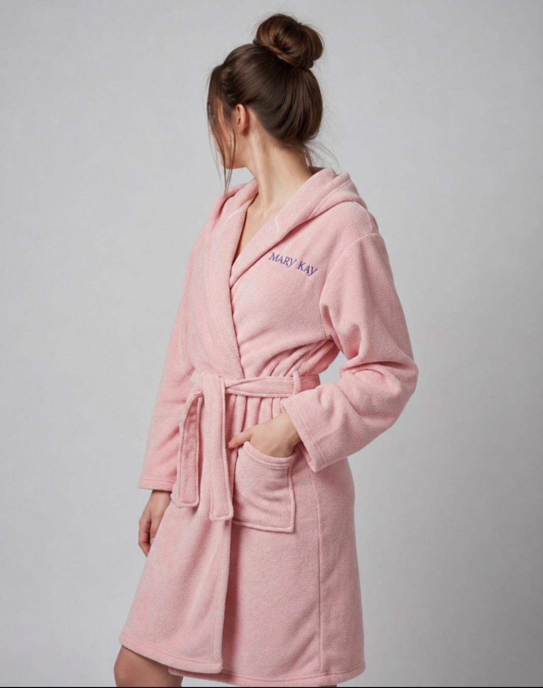 MARY KAY – Dámský plyšový župan s kapucí (růžový) - Image 2
