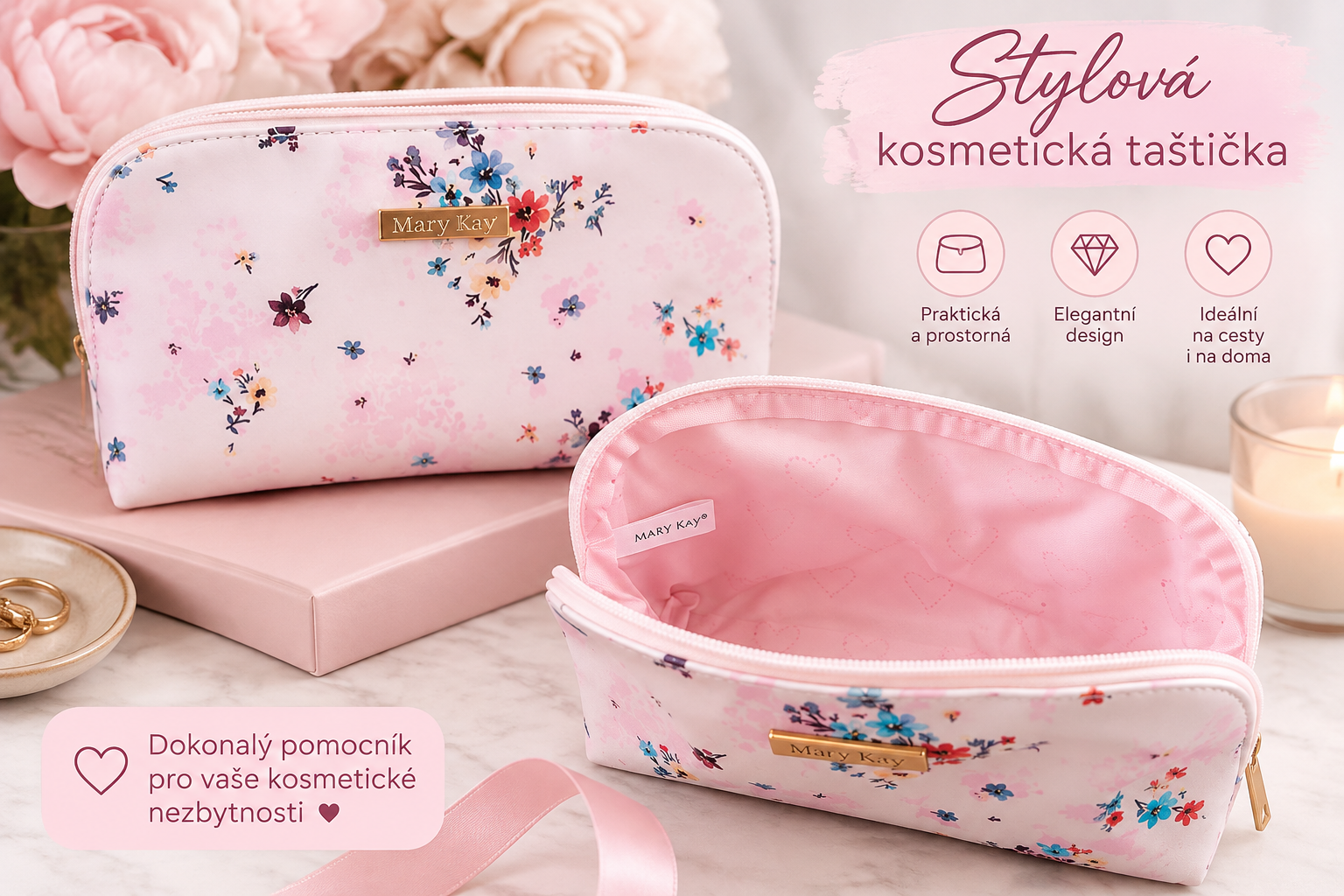 MARY KAY – Elegantní kosmetická taštička s květinovým vzorem